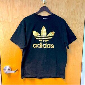 ADIDAS Sz L Trefoil T-Shirt W/ Gold Logo Athletic Sports